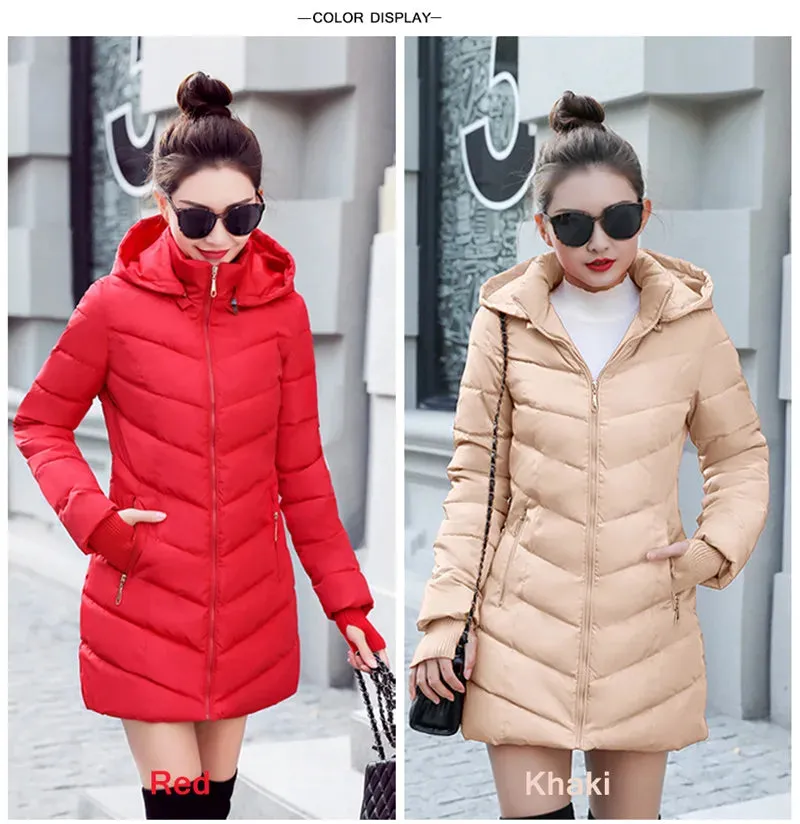 2019 women winter hooded warm coat plus size candy color cotton padded jacket female long parka womens wadded jaqueta feminina