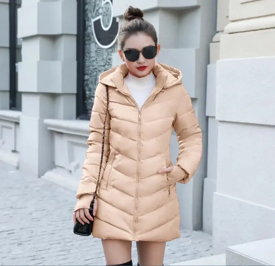 2019 women winter hooded warm coat plus size candy color cotton padded jacket female long parka womens wadded jaqueta feminina