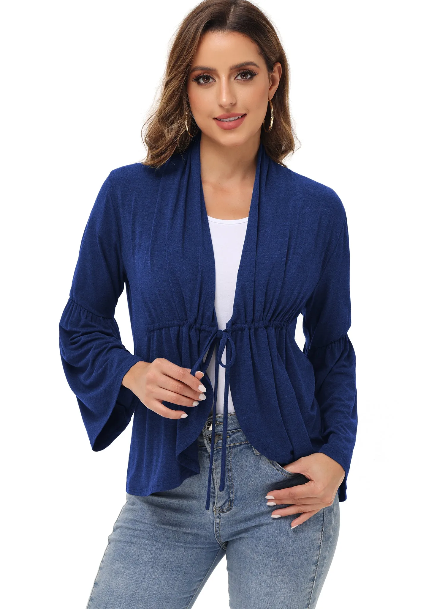 Anna-Kaci Women's Casual Lightweight Open Front Cardigans Soft Draped Ruffles Flare Sleeve Cardigan