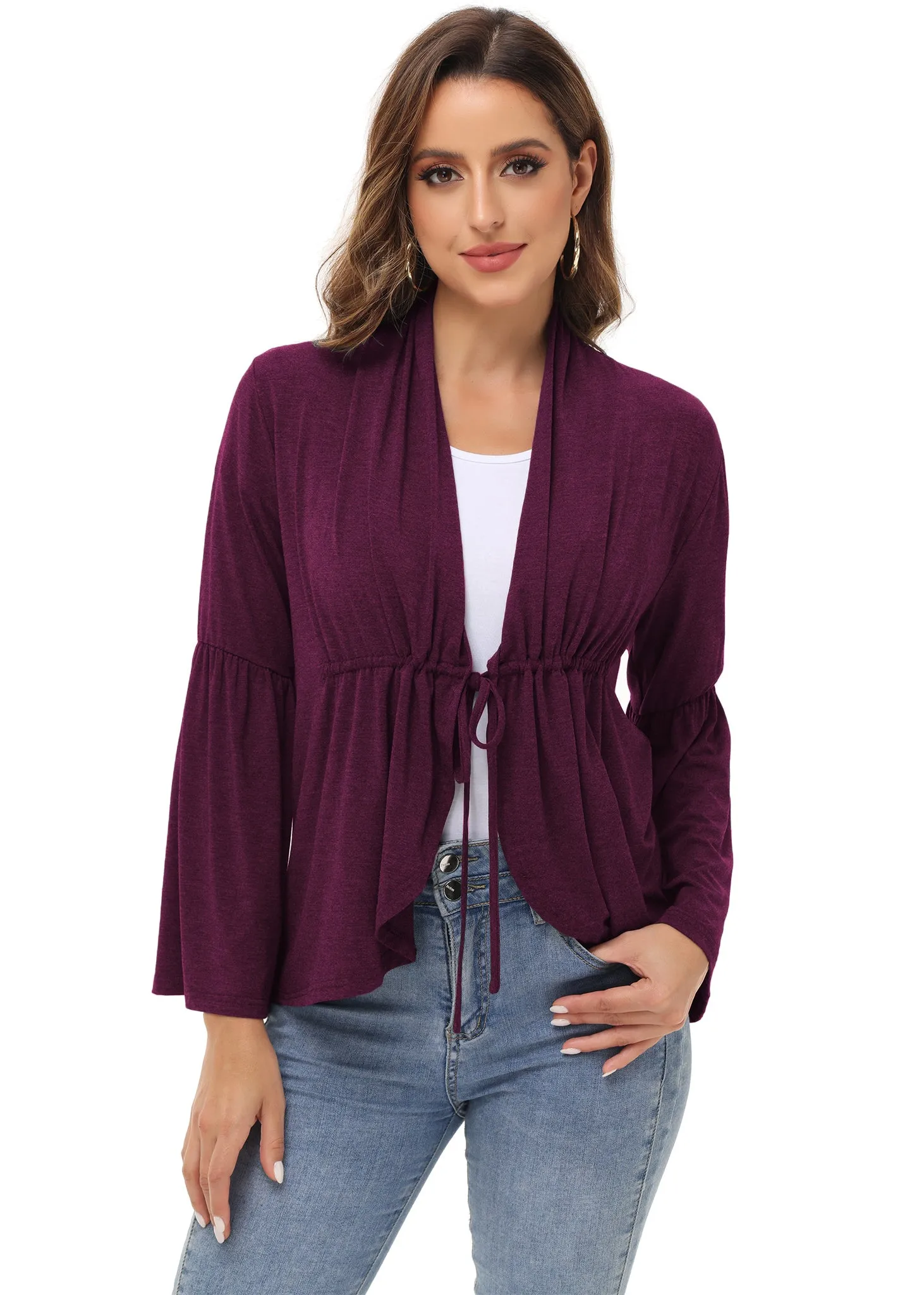 Anna-Kaci Women's Casual Lightweight Open Front Cardigans Soft Draped Ruffles Flare Sleeve Cardigan