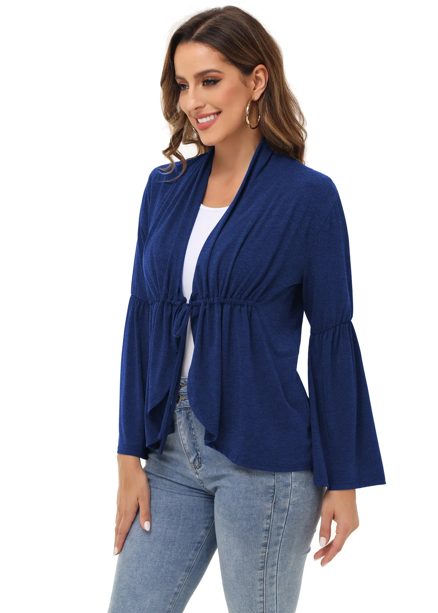 Anna-Kaci Women's Casual Lightweight Open Front Cardigans Soft Draped Ruffles Flare Sleeve Cardigan