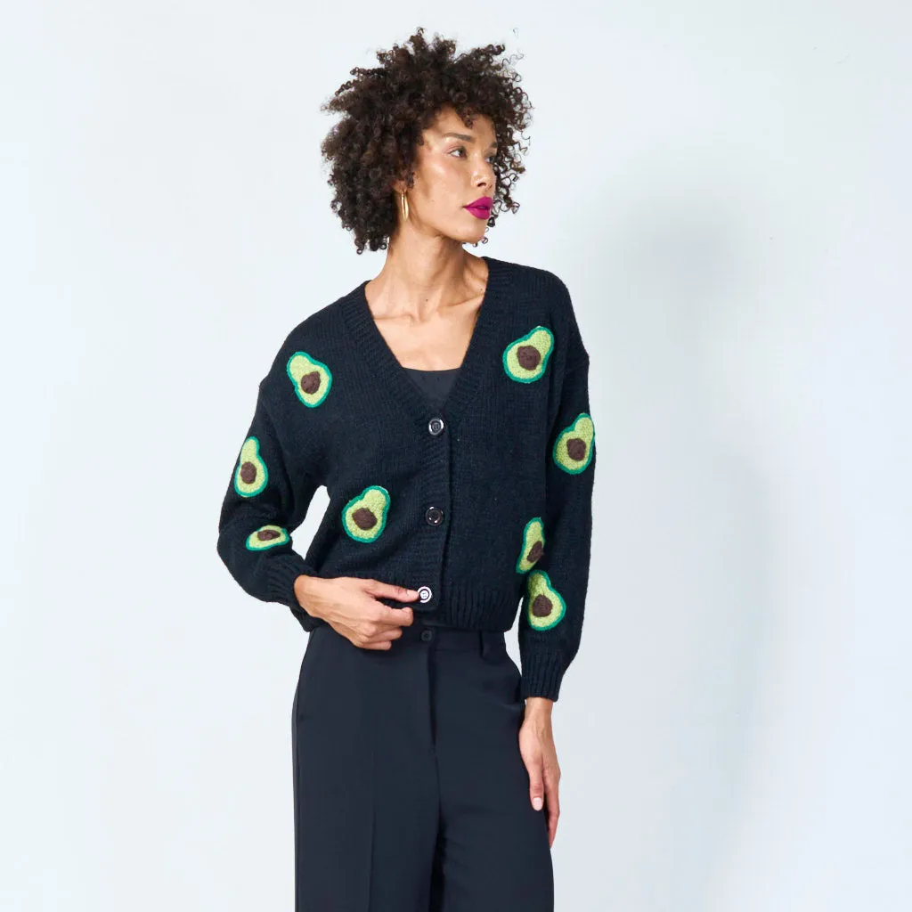 Avocado print knit cardigan wholesale