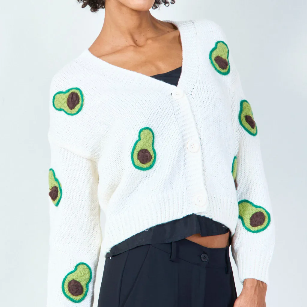 Avocado print knit cardigan wholesale