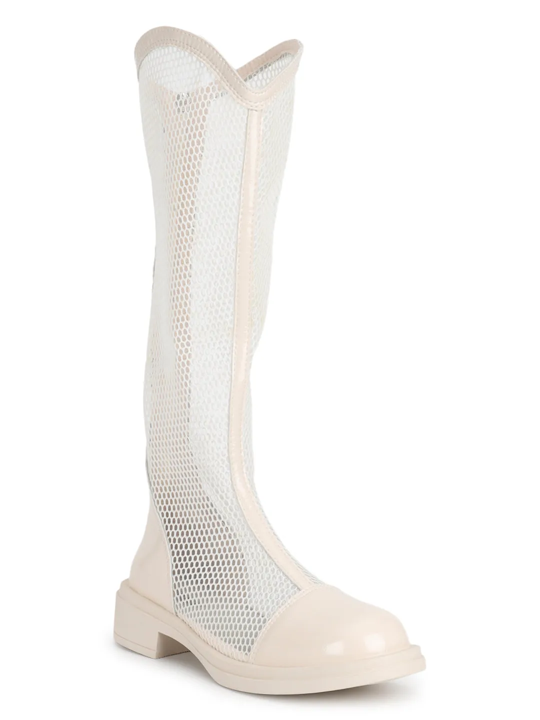 Beige Patent Summer Breathable Mesh Long Boots (TC-RS3643-BEIG)