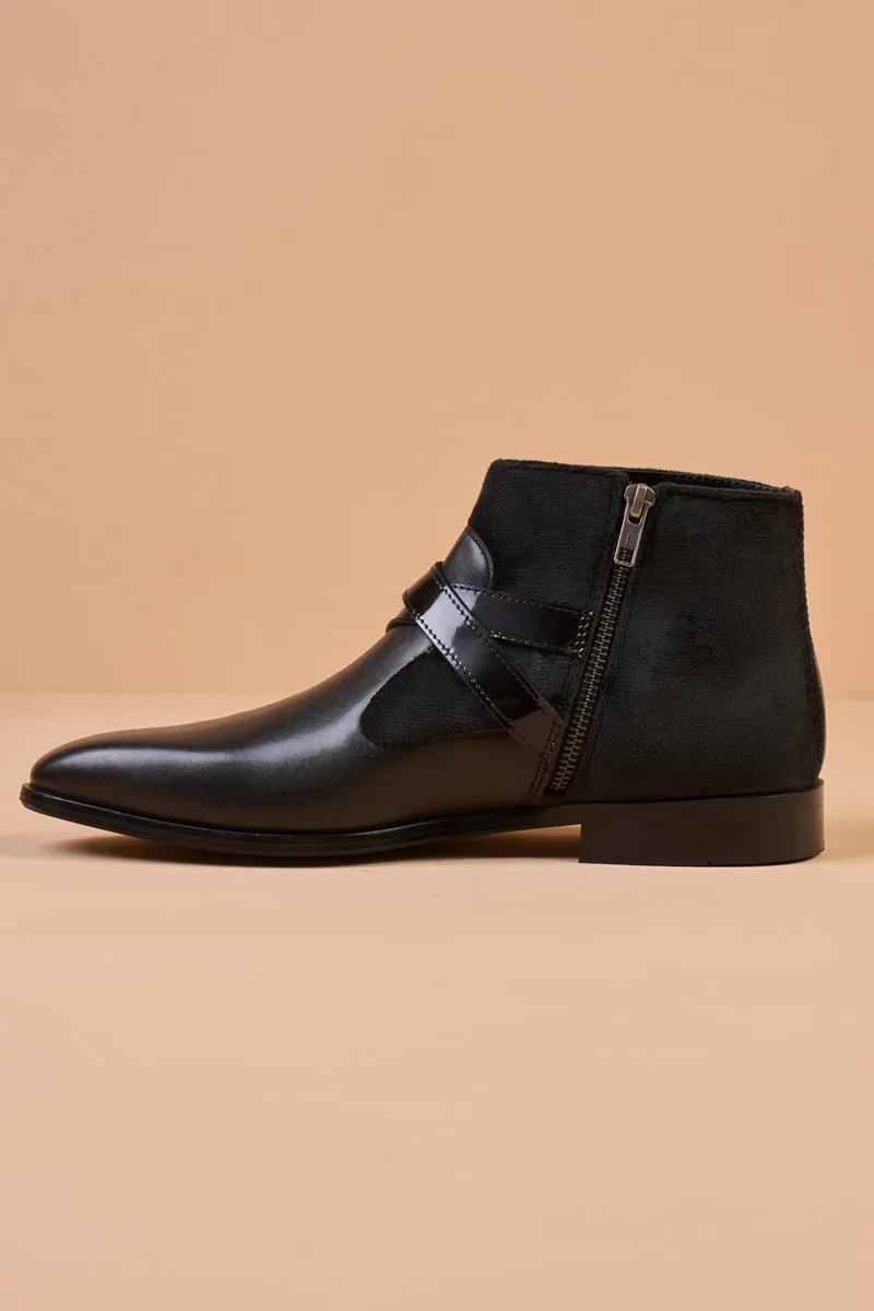 Black High Rise Leather Boots