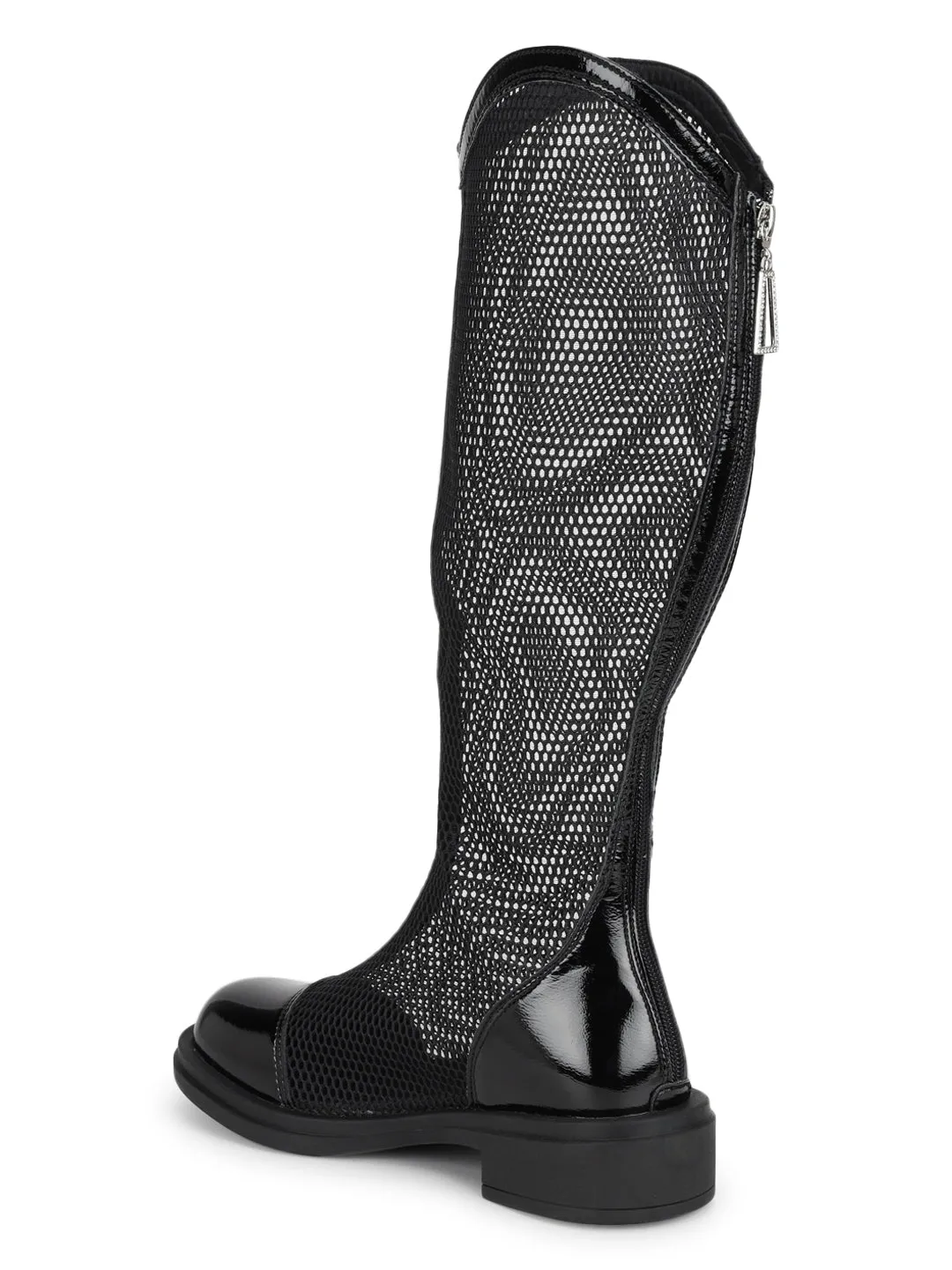 Black Patent Summer Breathable Mesh Long Boots (TC-RS3643-BLK)