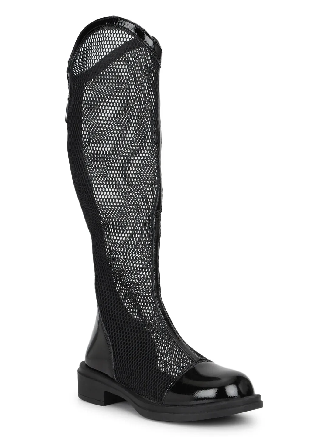 Black Patent Summer Breathable Mesh Long Boots (TC-RS3643-BLK)