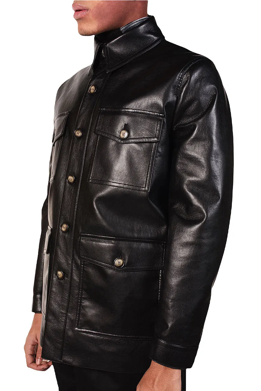 Black Regenerated Leather Jacket