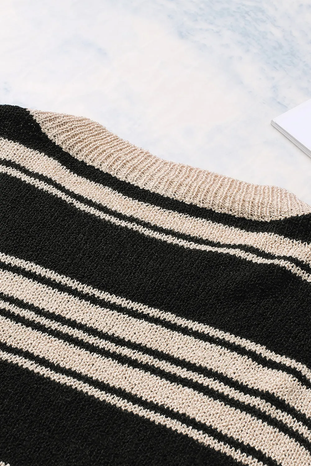 Black Striped Crew Neck Knit Sweater