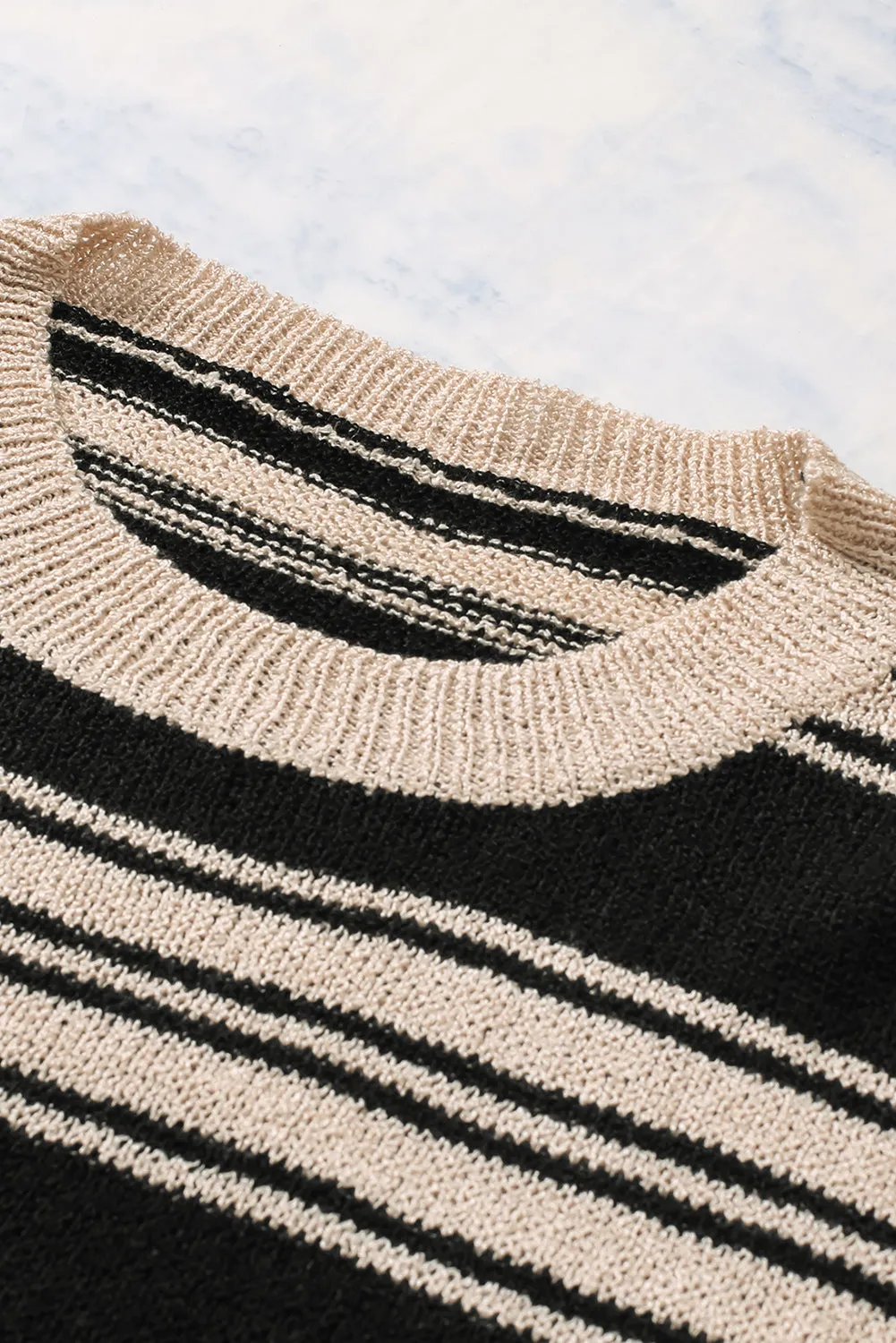 Black Striped Crew Neck Knit Sweater