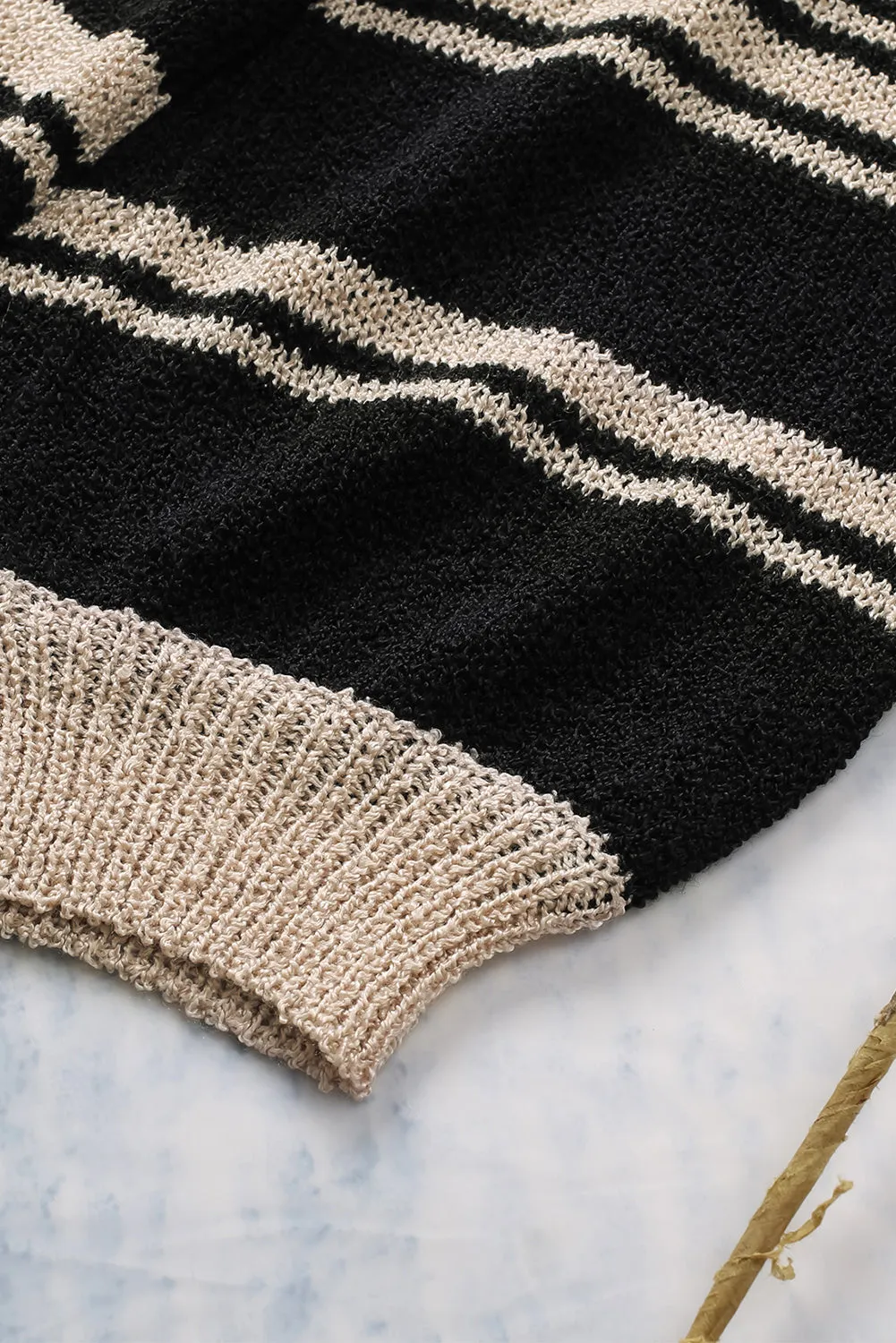 Black Striped Crew Neck Knit Sweater