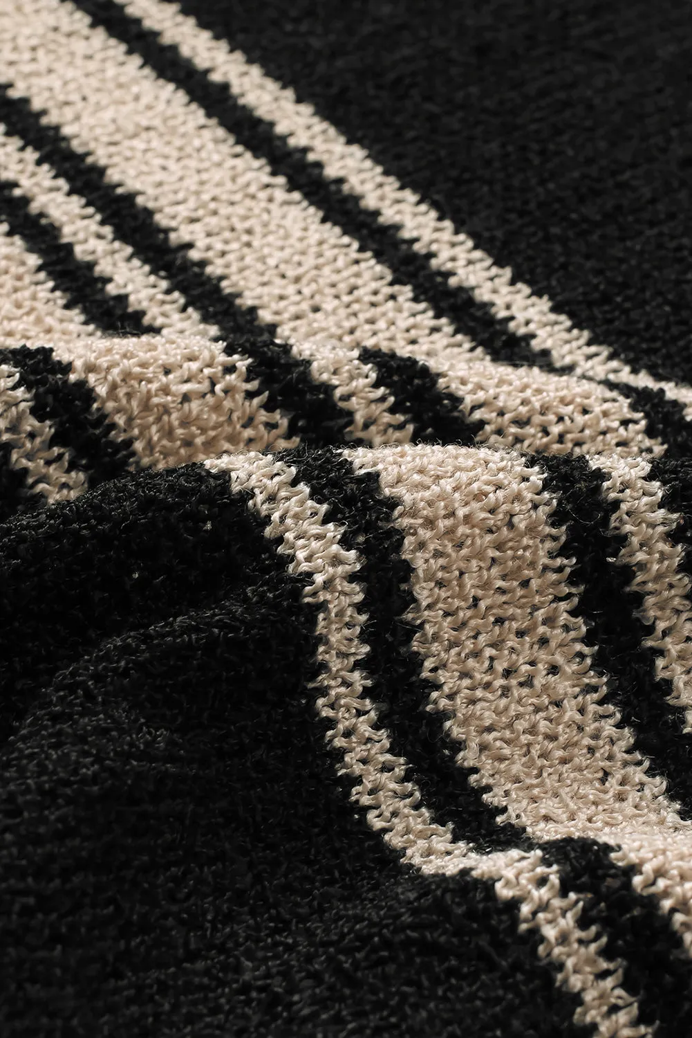 Black Striped Crew Neck Knit Sweater