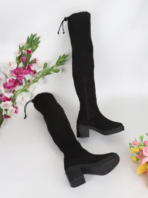 Black Suede Block Long Boots (TC-ST-1262-BLK)