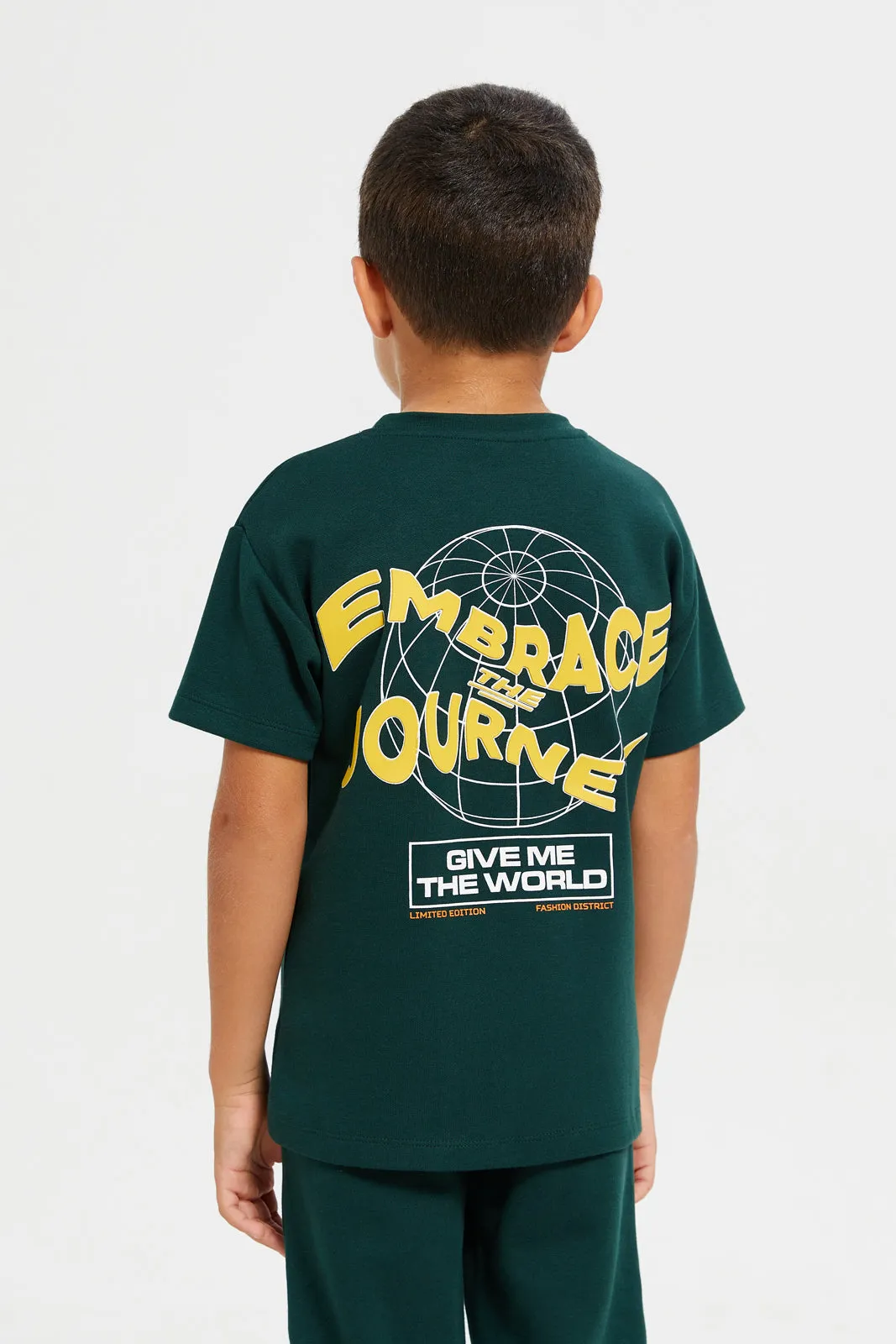 Boys Green Printed Soft Feel Drop Shoulder T-Shirt