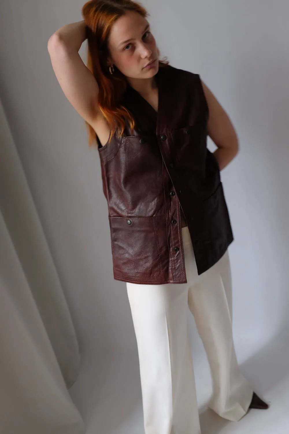 BROWN LEATHER VINTAGE VEST