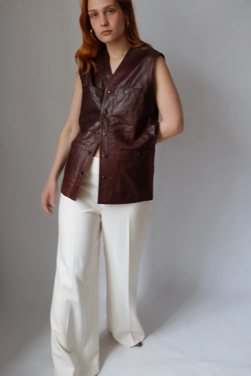 BROWN LEATHER VINTAGE VEST