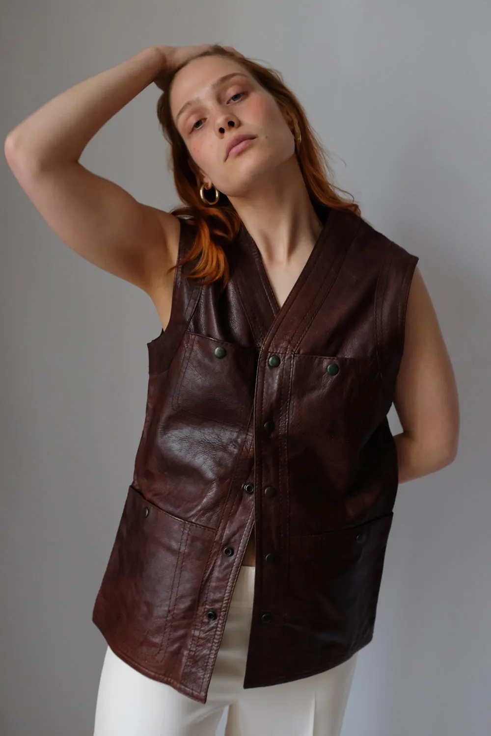 BROWN LEATHER VINTAGE VEST