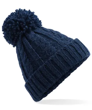 Cable knit melange beanie | Navy