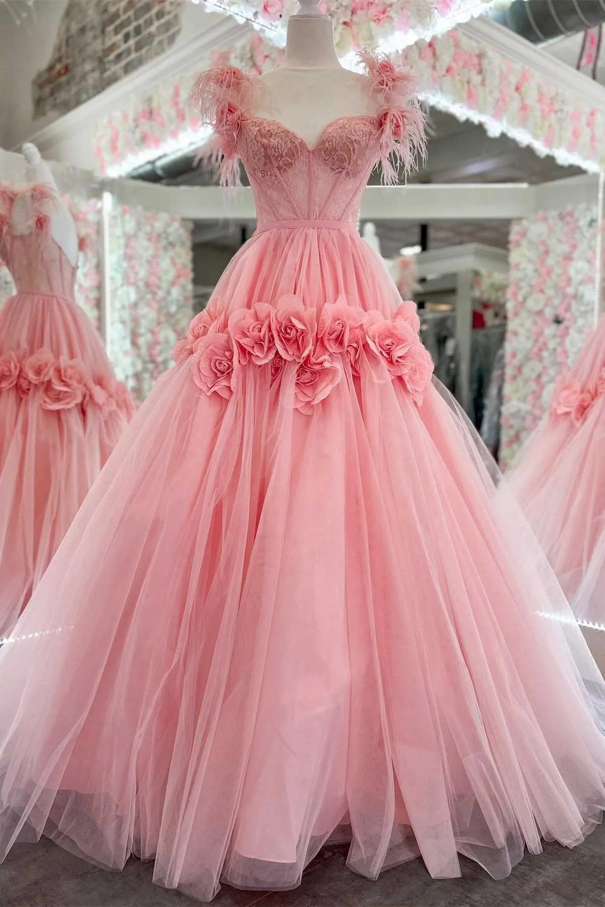 Cali |Princess A-Line Off the Shoulder Lace Tulle Prom Dress