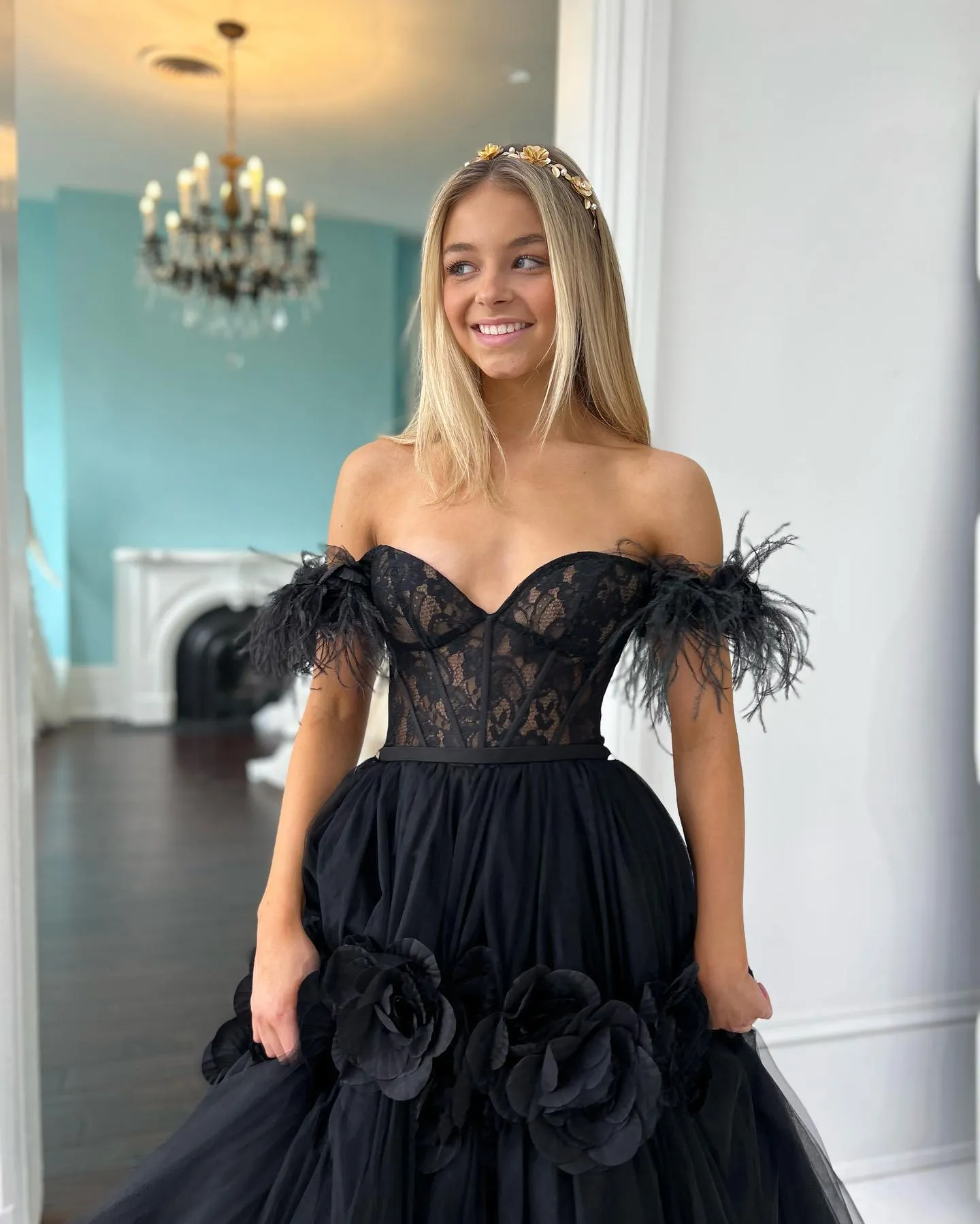 Cali |Princess A-Line Off the Shoulder Lace Tulle Prom Dress