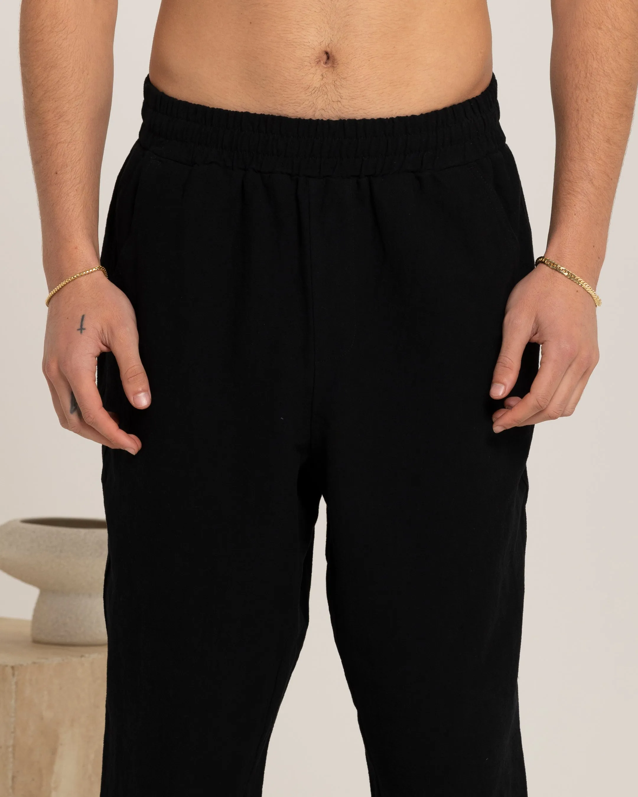 Carre Luxe Linen Pants Black