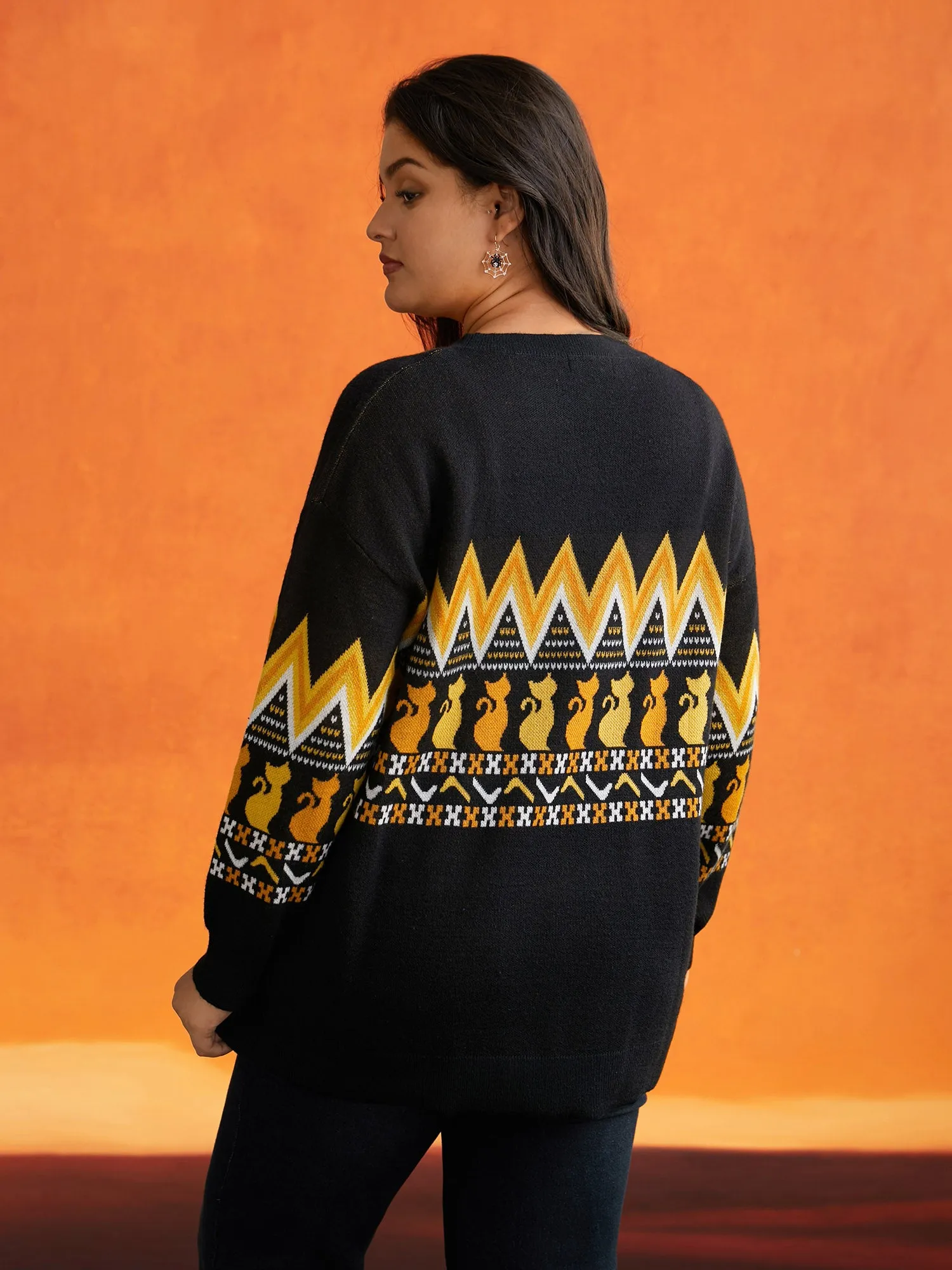 Cat Printed Jacquard Fair Isle Pullover