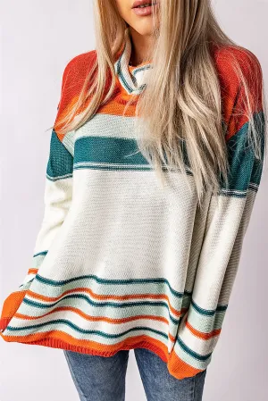 Color Block Cowl Neck Knit Sweater