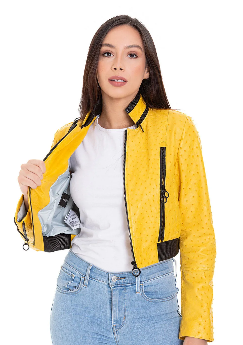 Comly Yellow Ostrich Leather Women Jacket