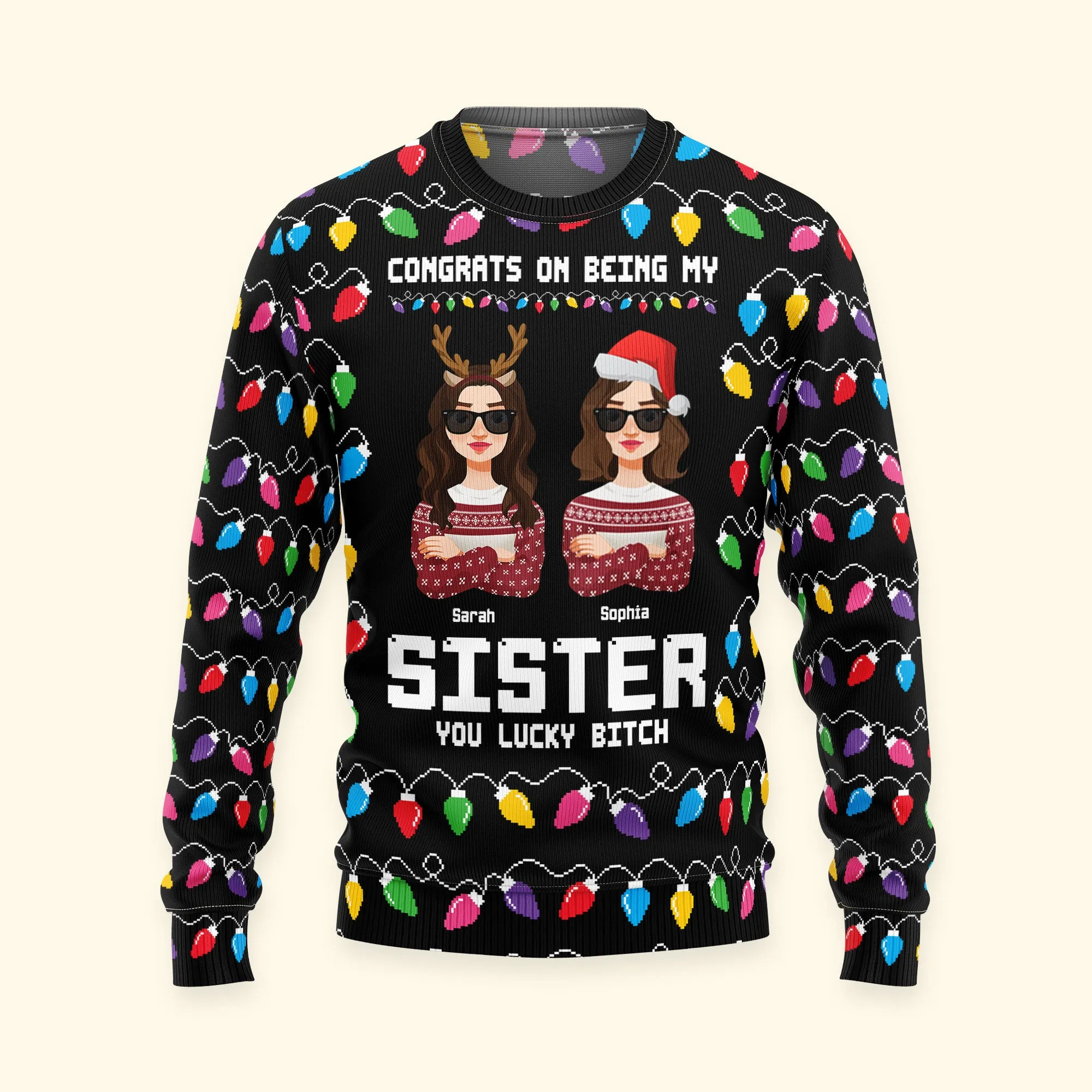 Congrats On Being My Sister, Brother, Siblings Christmas Led Light - Personalized Photo Ugly Sweater