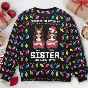 Congrats On Being My Sister, Brother, Siblings Christmas Led Light - Personalized Photo Ugly Sweater