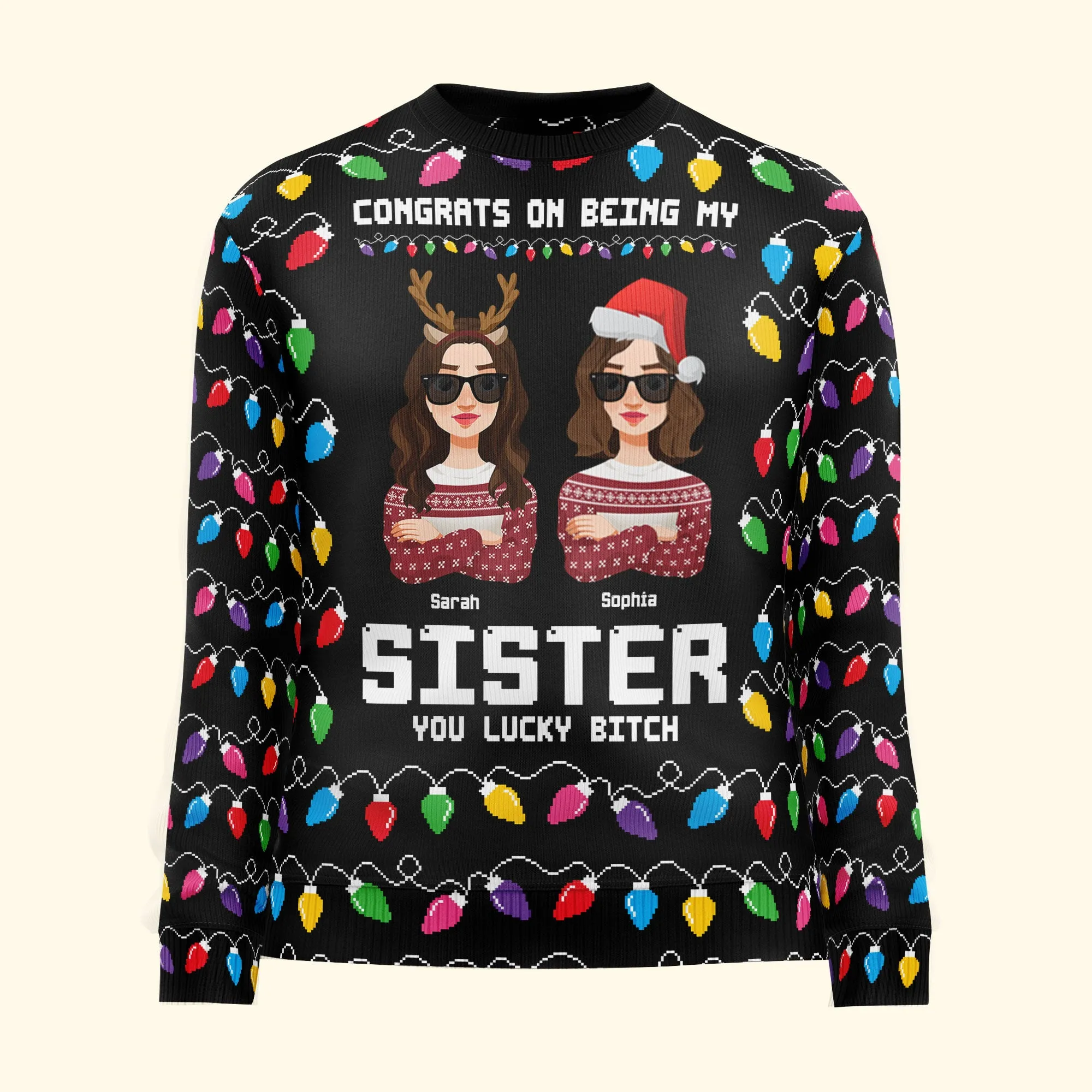 Congrats On Being My Sister, Brother, Siblings Christmas Led Light - Personalized Photo Ugly Sweater