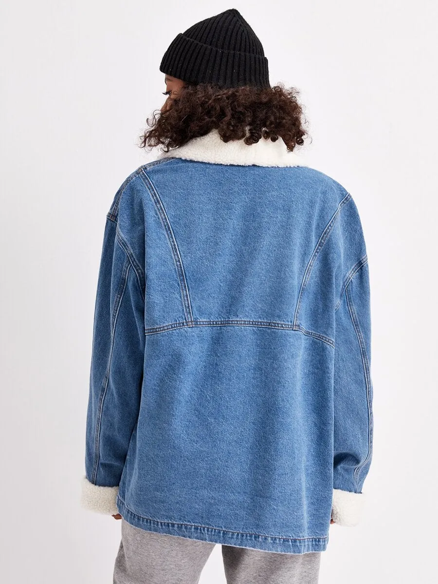 Contrast Teddy Denim Jacket