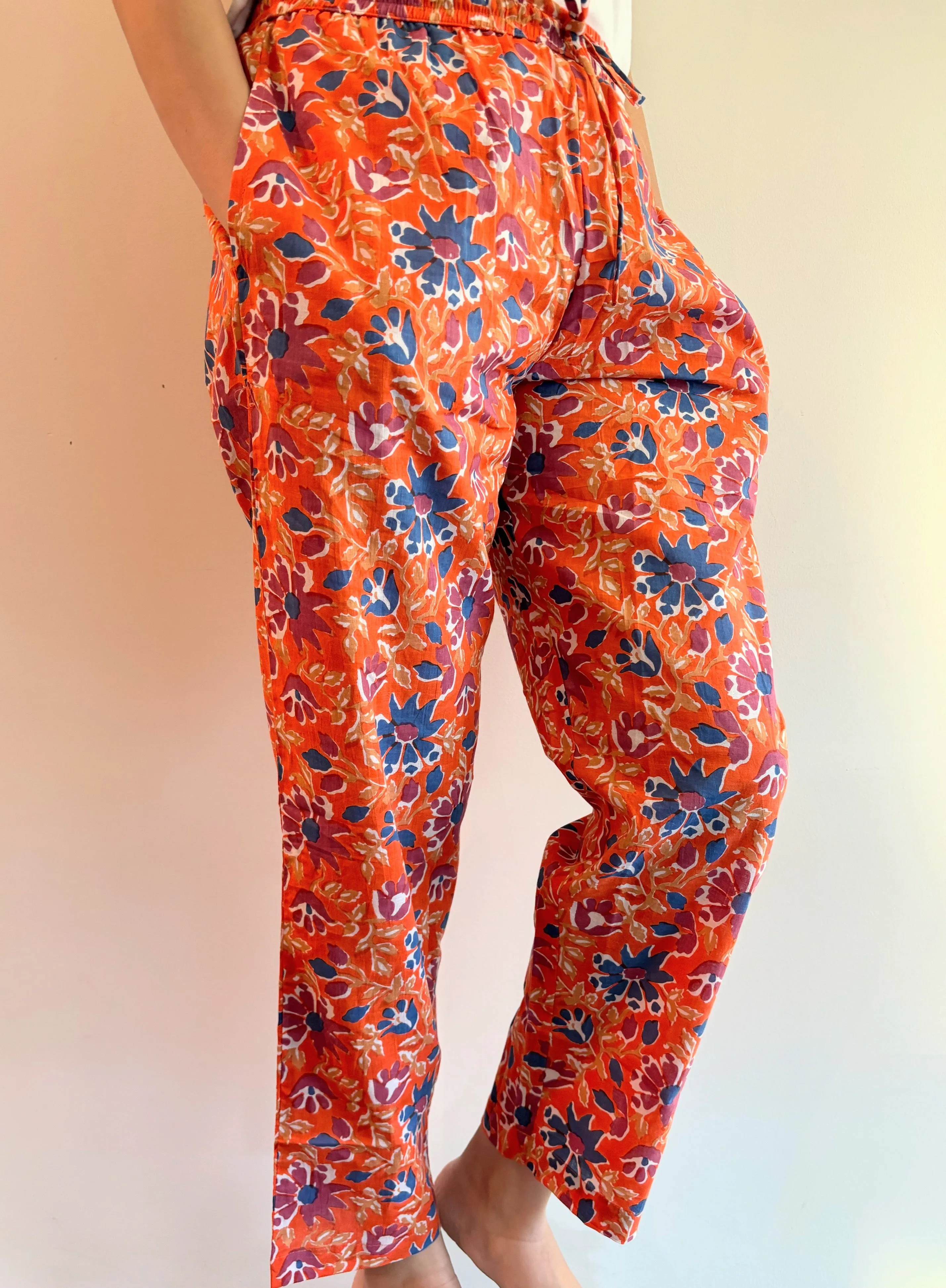 Cotton Pajama Pants Women - Tangerine Twilight