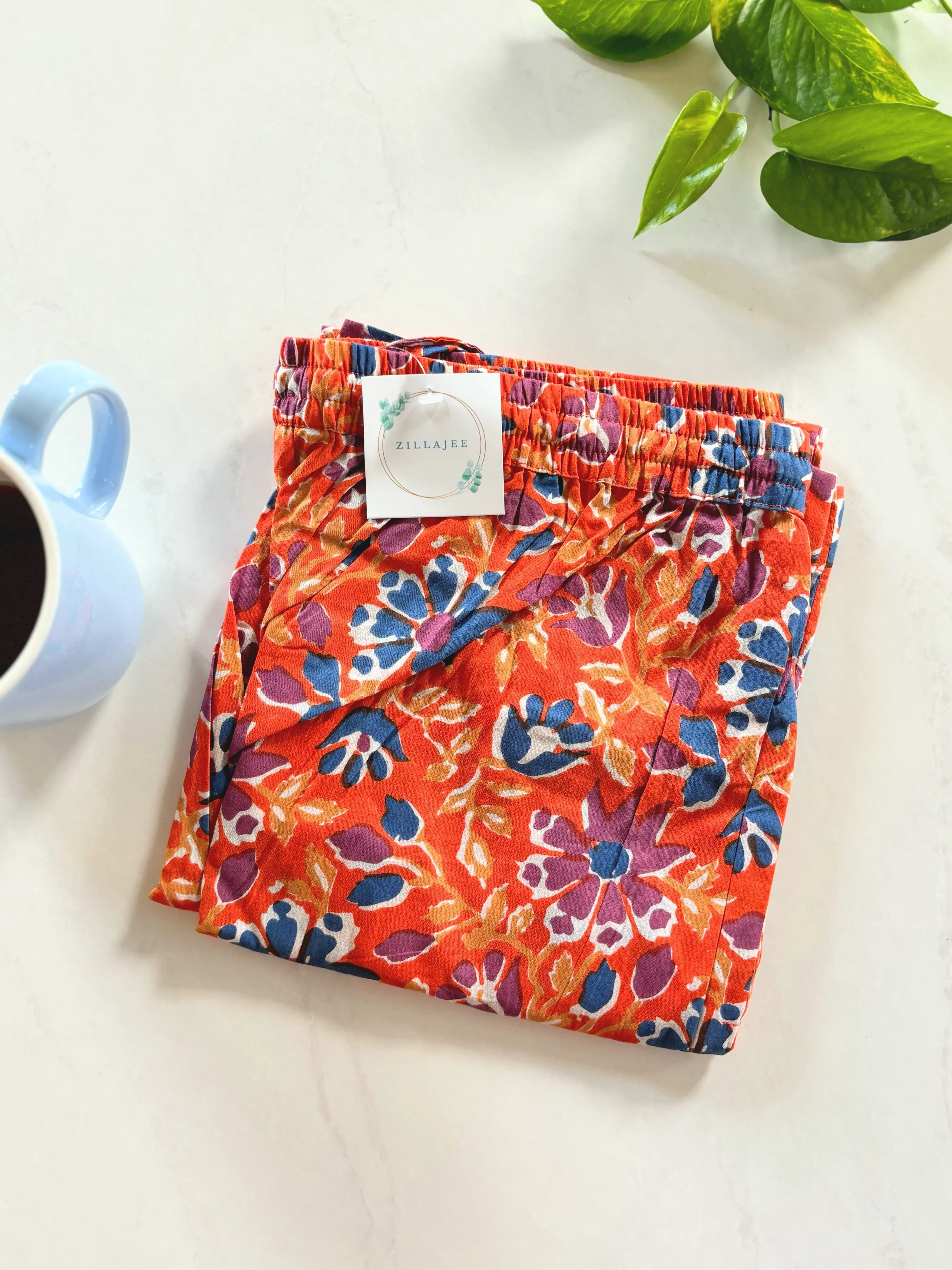 Cotton Pajama Pants Women - Tangerine Twilight