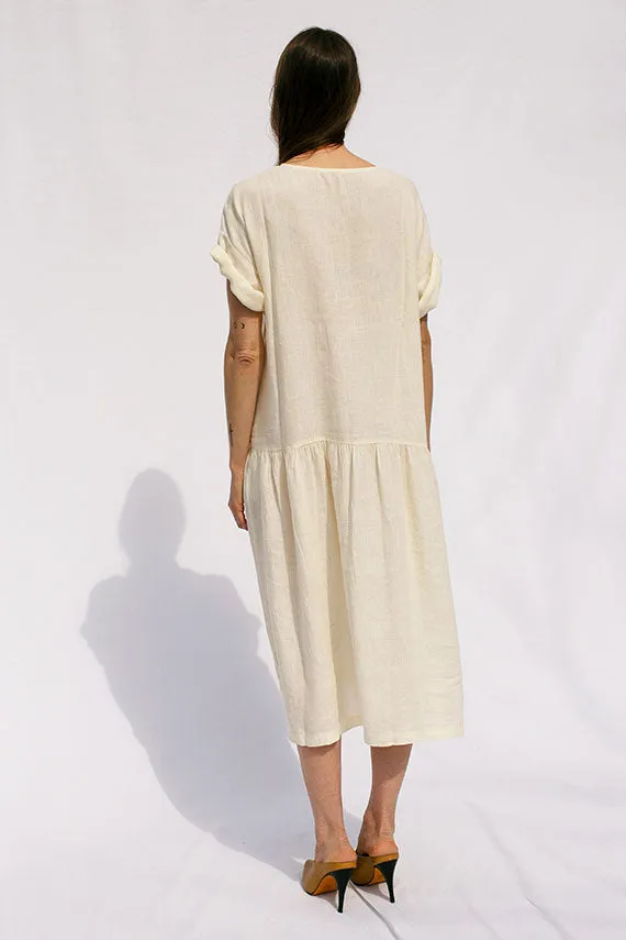 Cream Linen Easy Dress