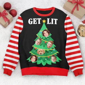 Custom Face Christmas Family Get Lit Xmas Tree - Personalized Photo Ugly Sweater