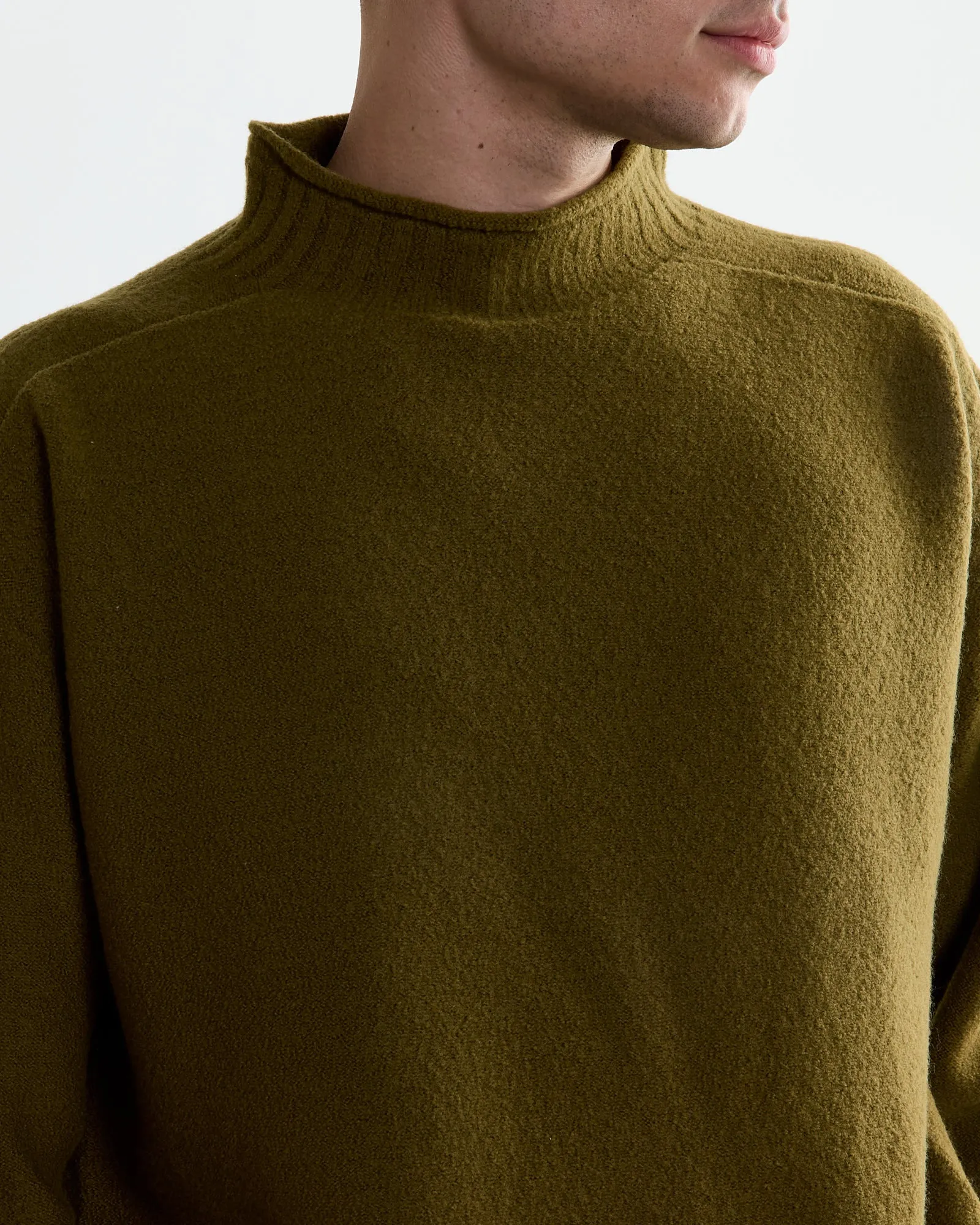 Felted Guernsey Jumper in Fresh Olive