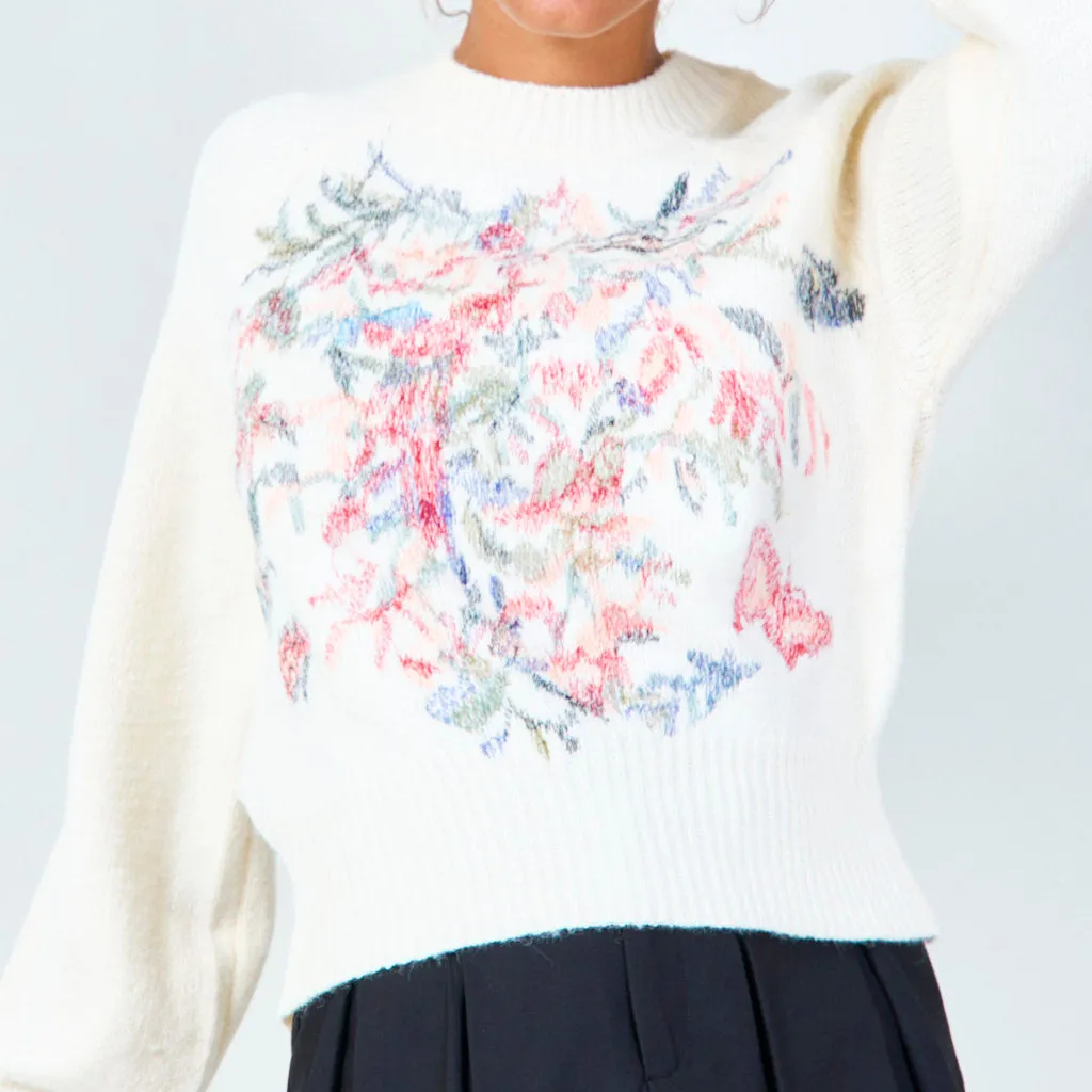 Floral embroidered knit sweater wholesale