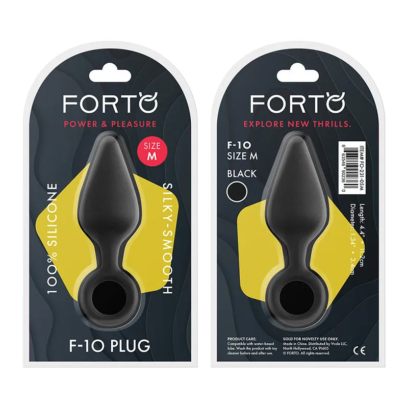 Forto F-10 Silicone Anal Plug with Pull Ring Medium Black