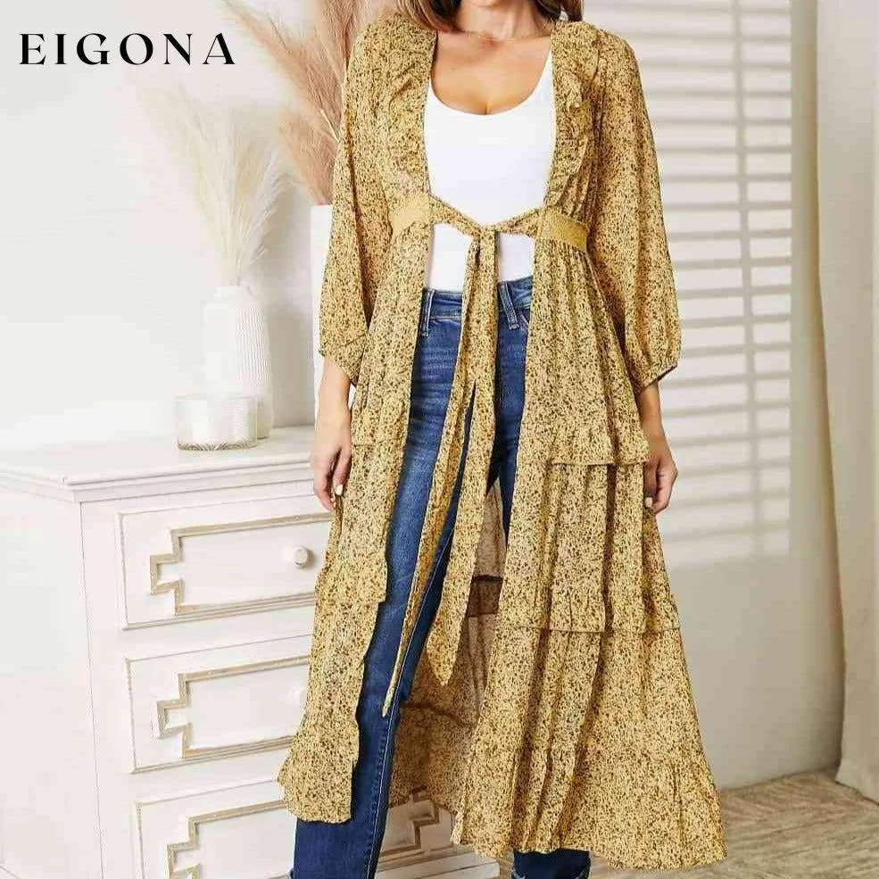 Full Size Tie Front Ruffled Duster Cardigan