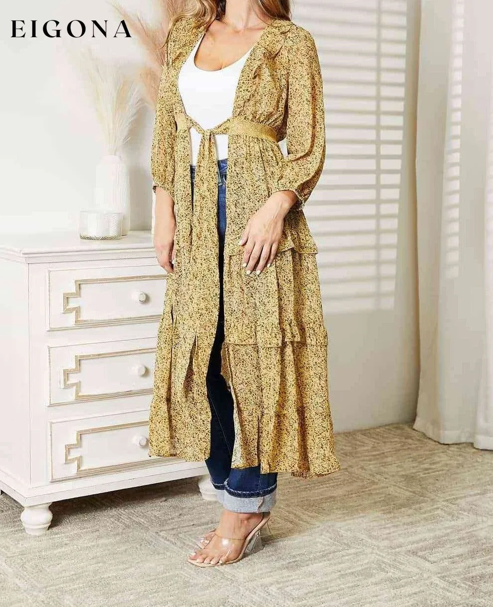 Full Size Tie Front Ruffled Duster Cardigan