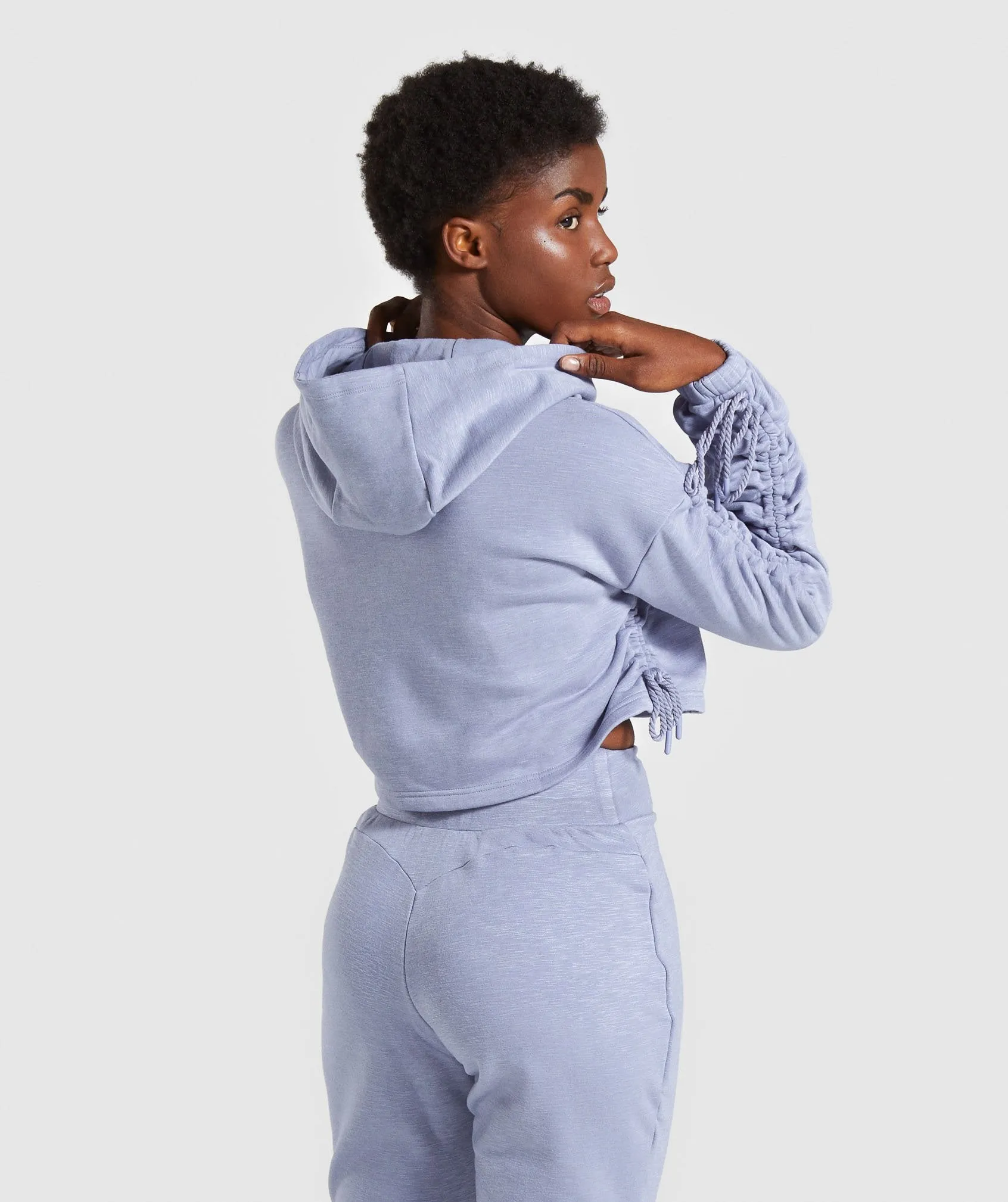 Gymshark Ruched Cropped Hoodie - Steel Blue