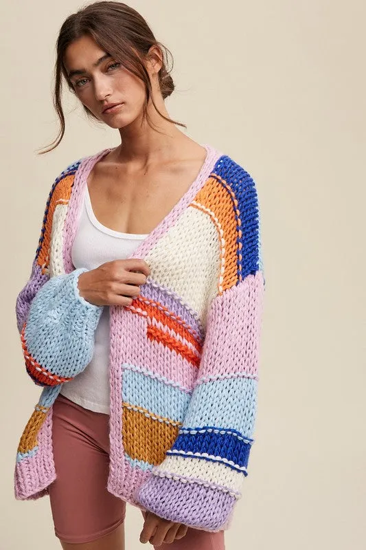 Hand Knit Multi Striped Cardigan