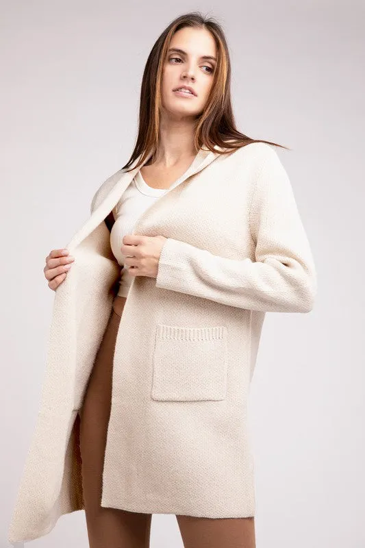 Hanna Hooded Open Front Sweater Cardigan