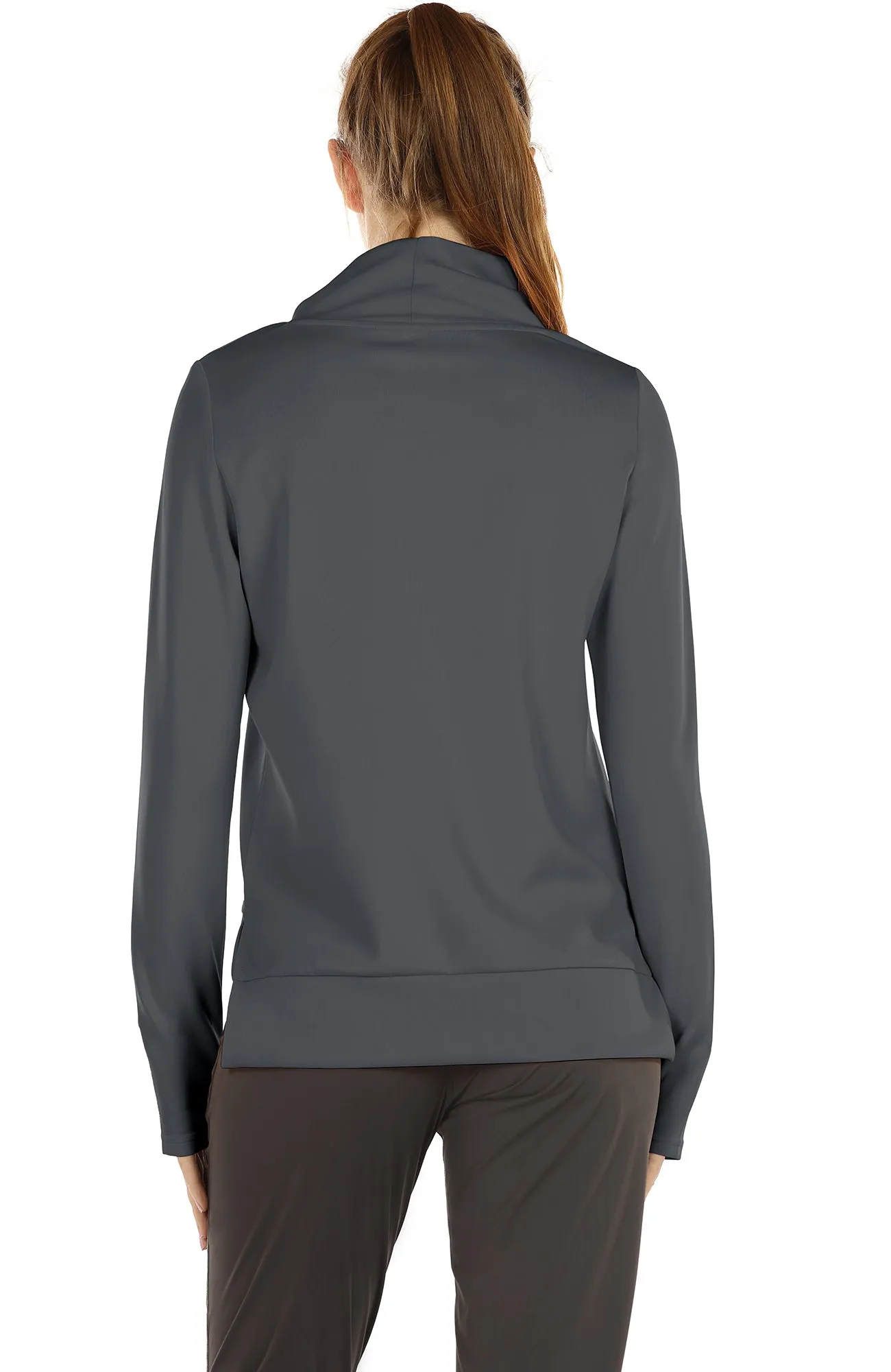 icyzone Workout Shirts for Women - Mock Neck Athletic Running Pullover Long Sleeve Shirts with Pocket and Thumb Holes