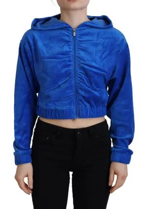 Juicy Couture Glam Hooded Zip Cropped Sweater in Blue