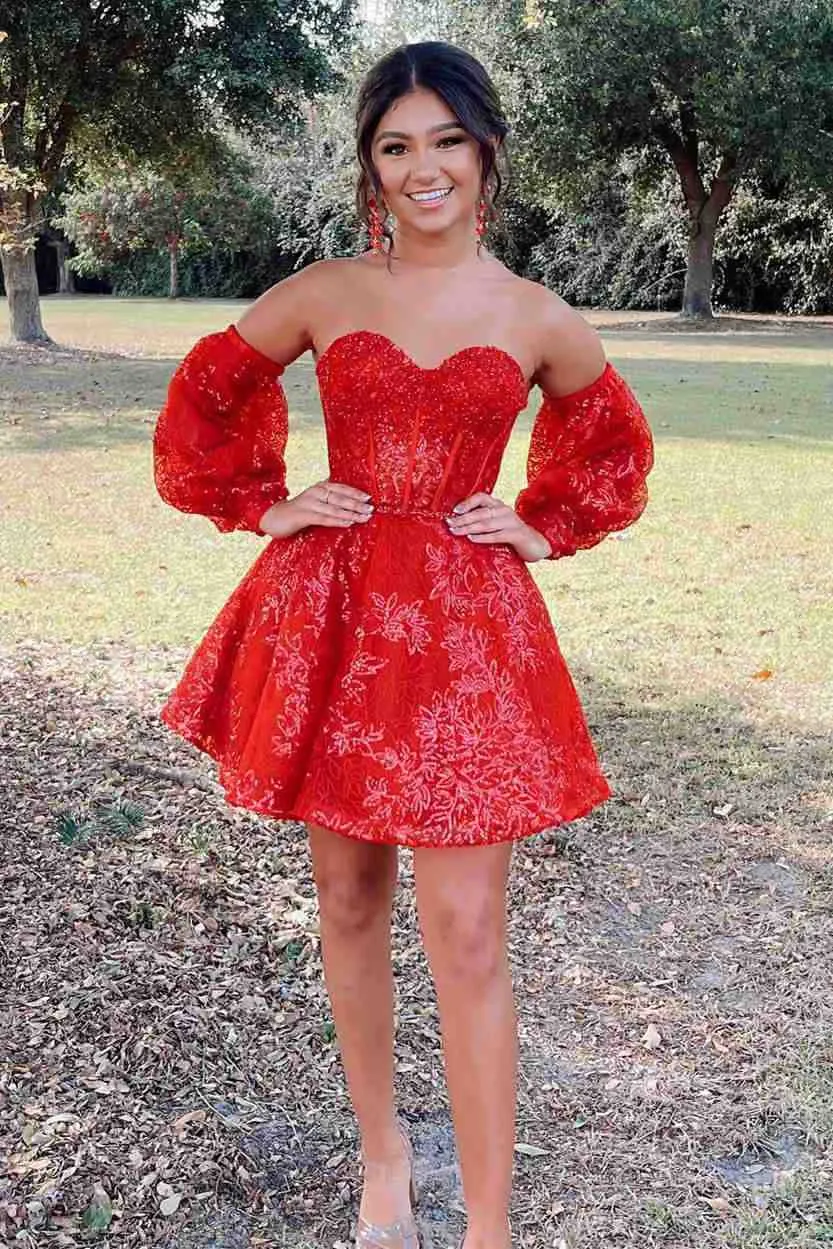 Lorna |A Line Sweetheart Corset Homecoming Dress with Sleeves