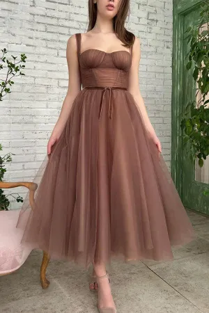 Lyra | Simple A-line Tea Length Tulle Short Prom Dress Homecoming Dress