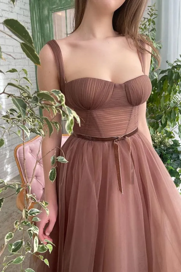 Lyra | Simple A-line Tea Length Tulle Short Prom Dress Homecoming Dress