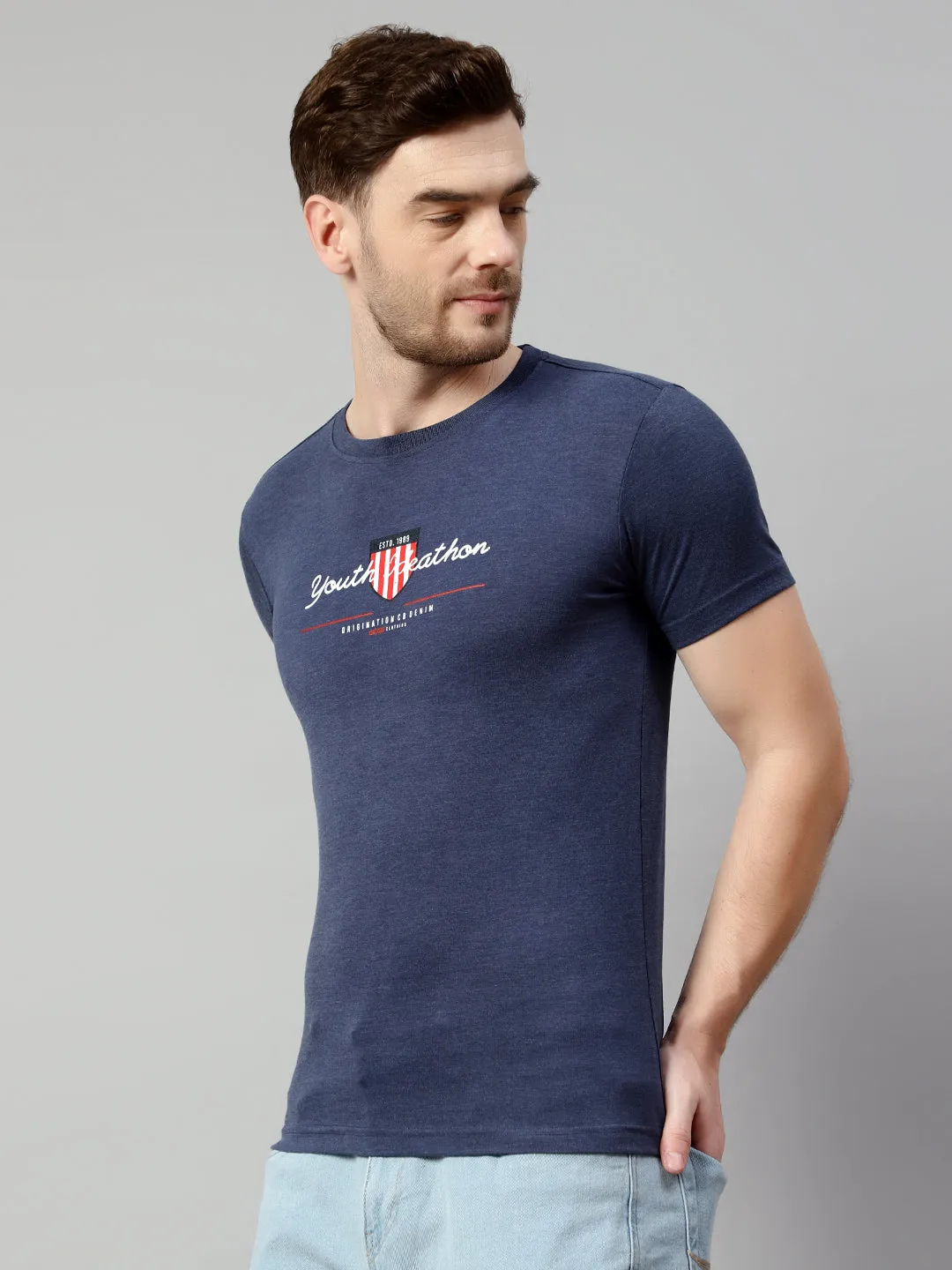 Men Blue Melange T-Shirt